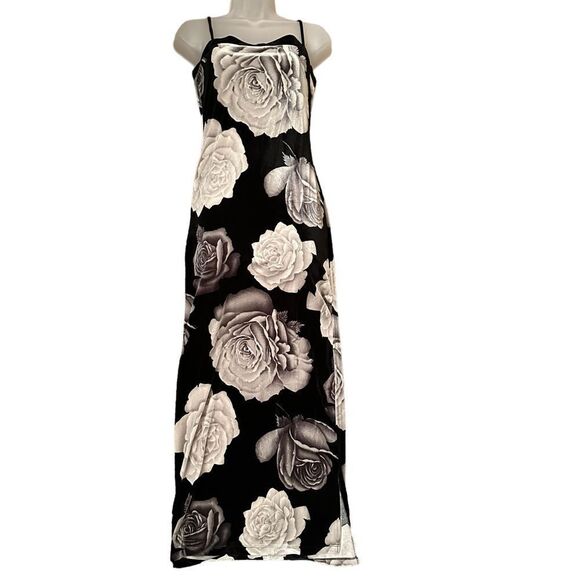 Metallic Y2K Rose Floral Velvety Size Medium Cami Bodycon Flowy Maxi Dress - Picture 1 of 8